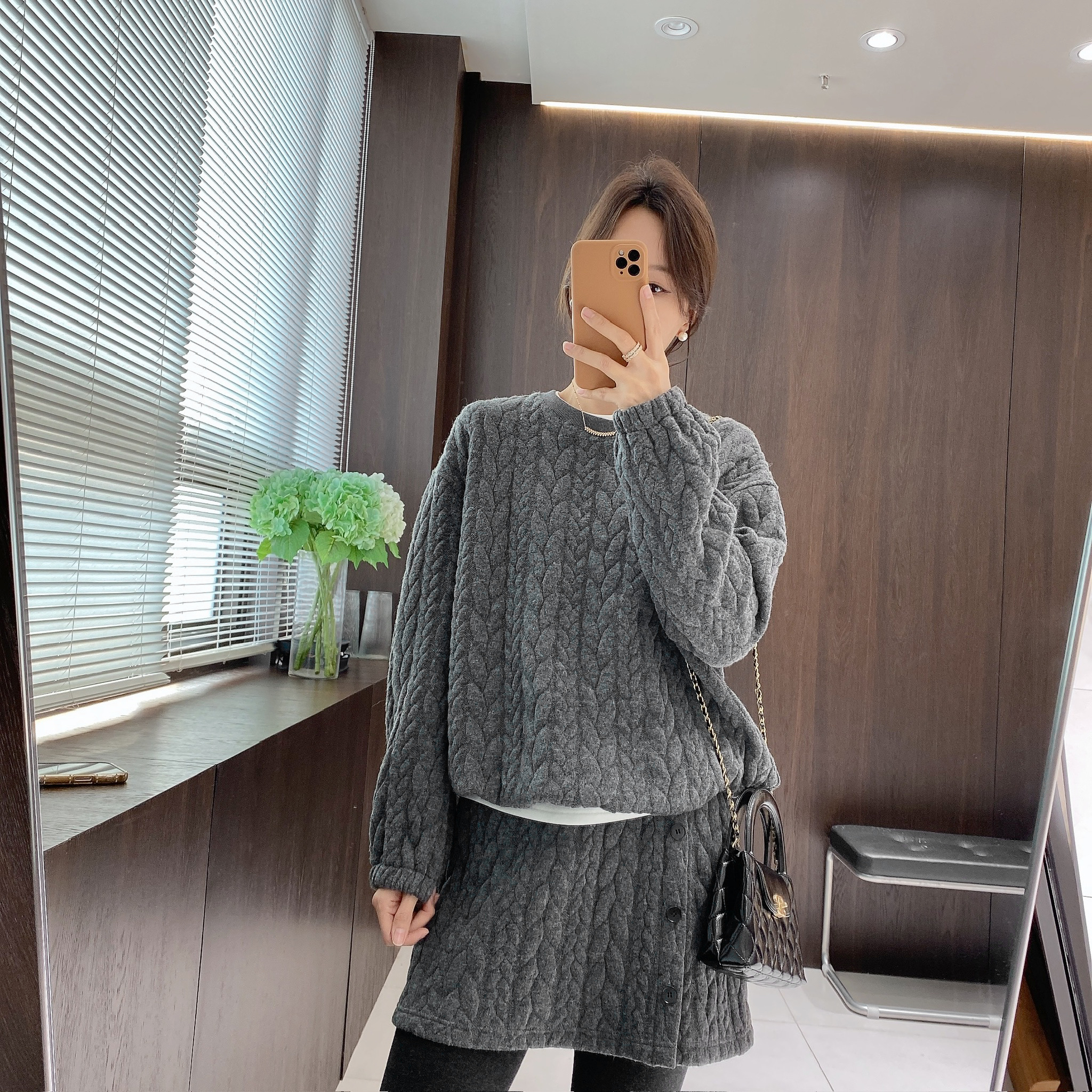 IMFLY金小金自制女装 套装DYW10273韩系圆领麻花上衣短裙两件套