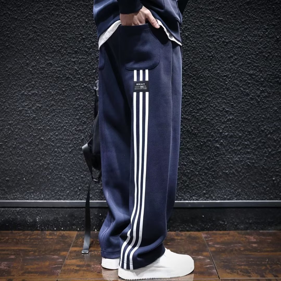 2377春秋季休闲裤子男女宽松直筒百搭运动长裤时尚三条杠卫裤