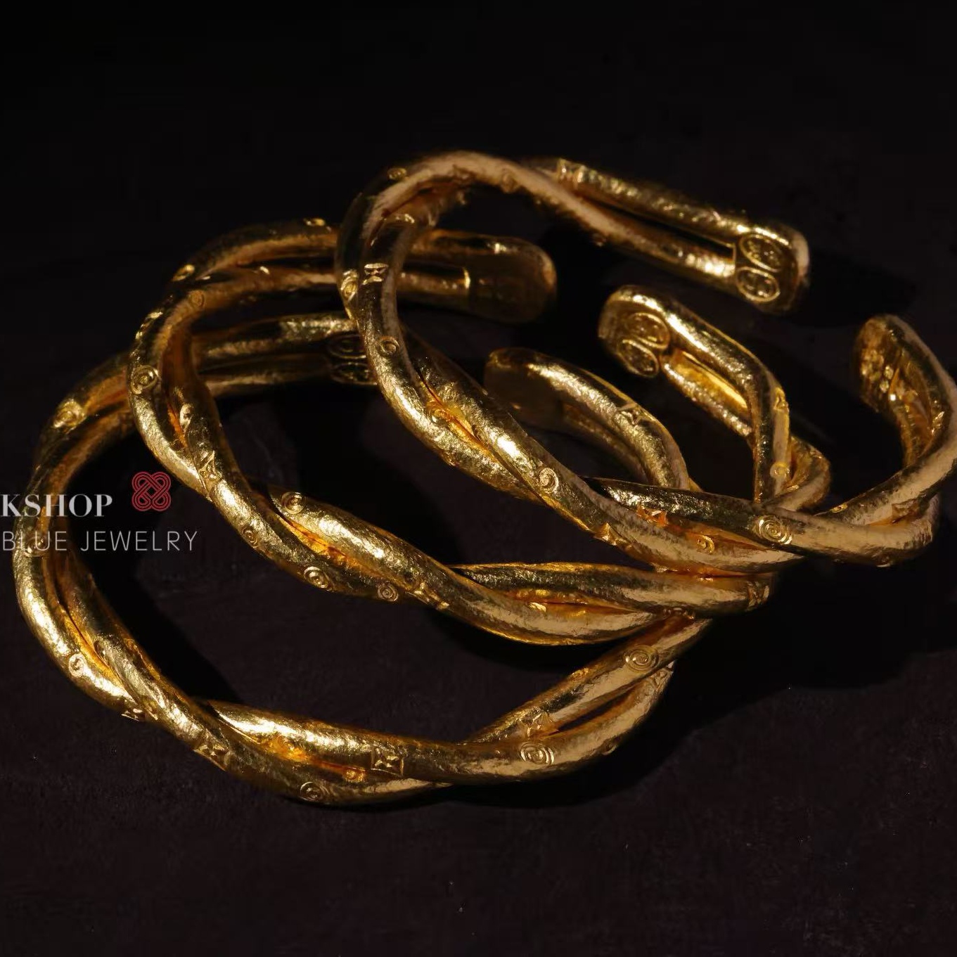 【细工】原版原创璇玑铭文麻花镯足金999 黄金手镯