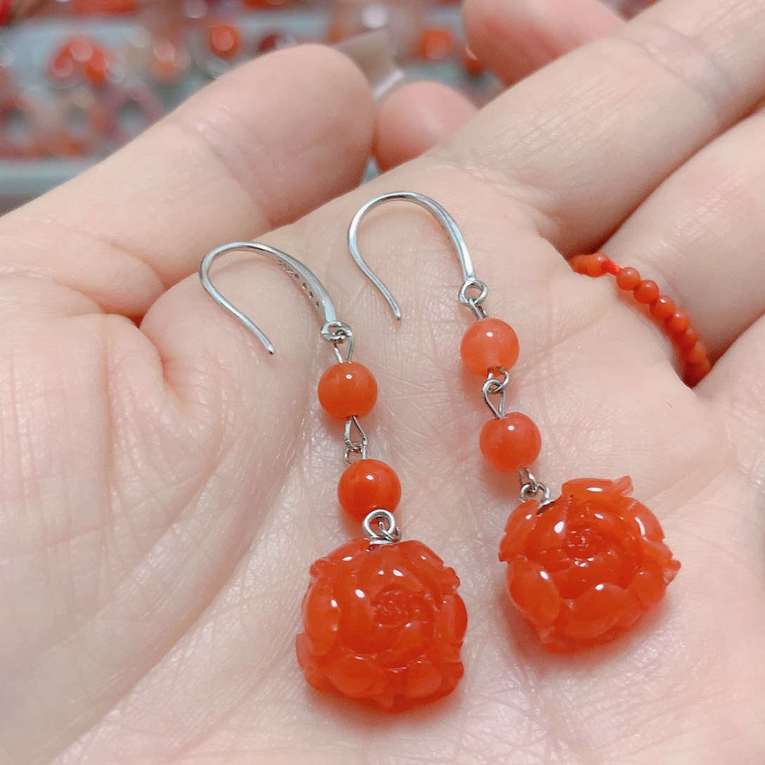 南红玛瑙耳坠银S925镶嵌