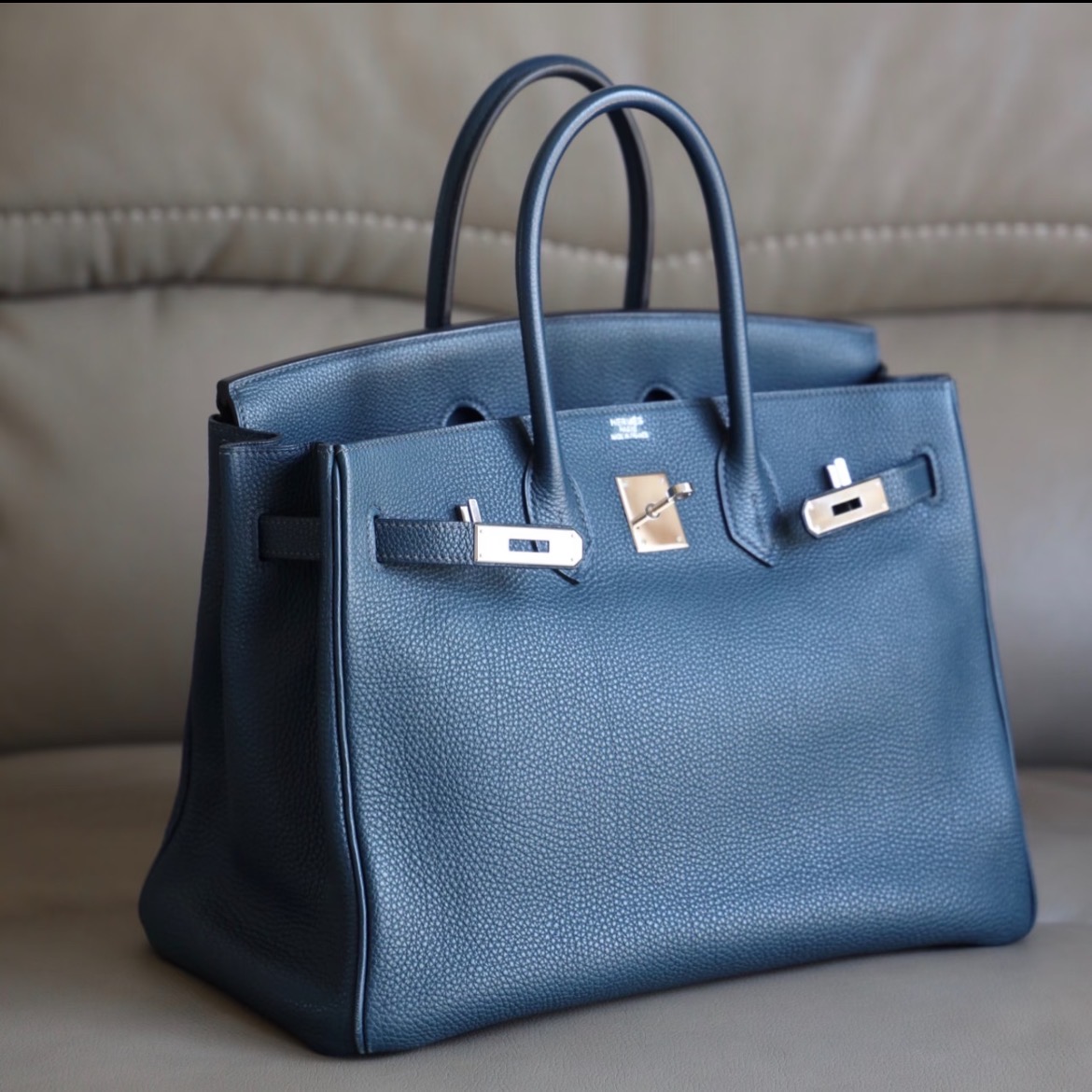 95新 Hermes/爱马仕 bk35手提包/深海蓝框O刻/250917VCXCX01