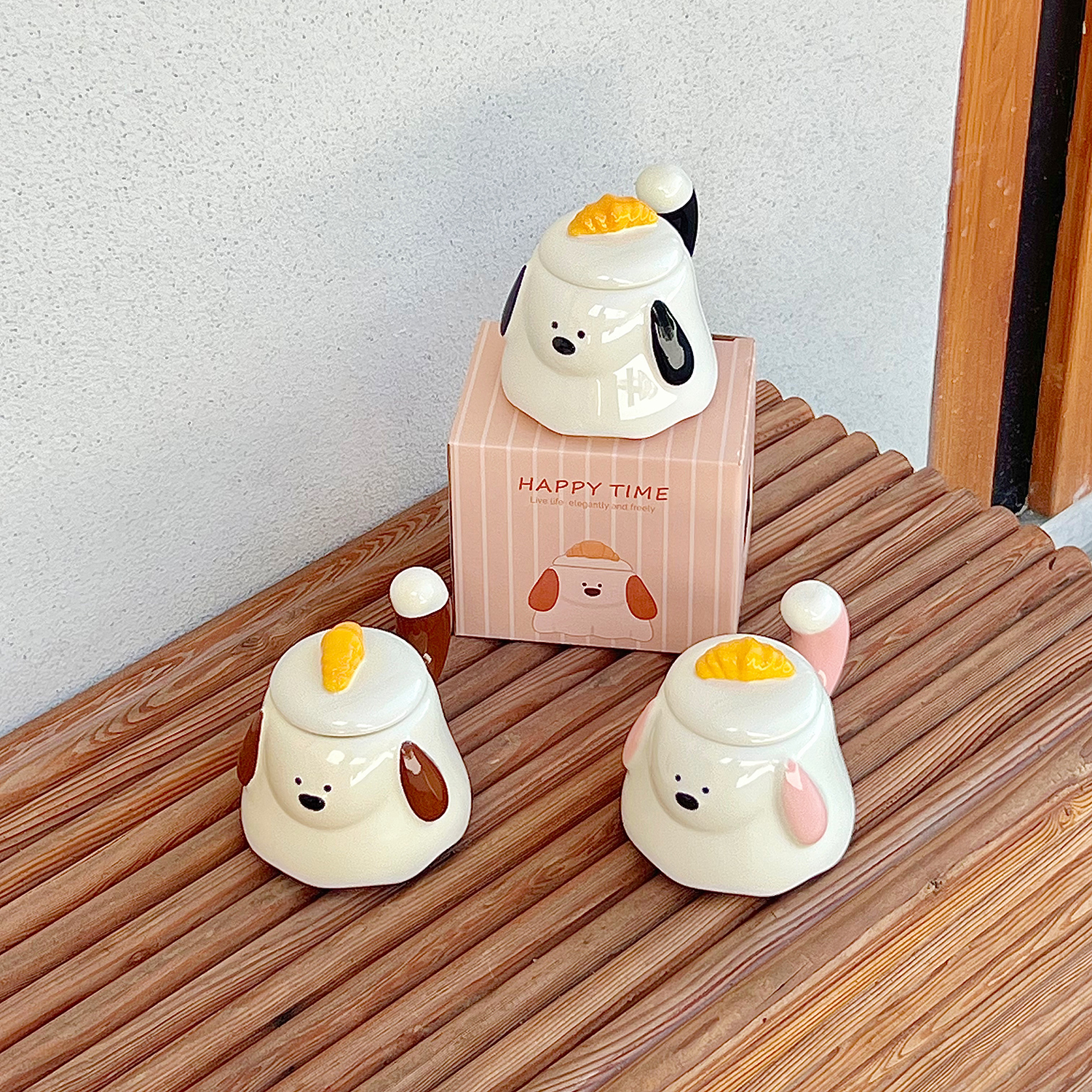 【牛角包狗狗】手绘卡通狗狗陶瓷杯高颜值马克杯伴手礼送情侣送闺蜜