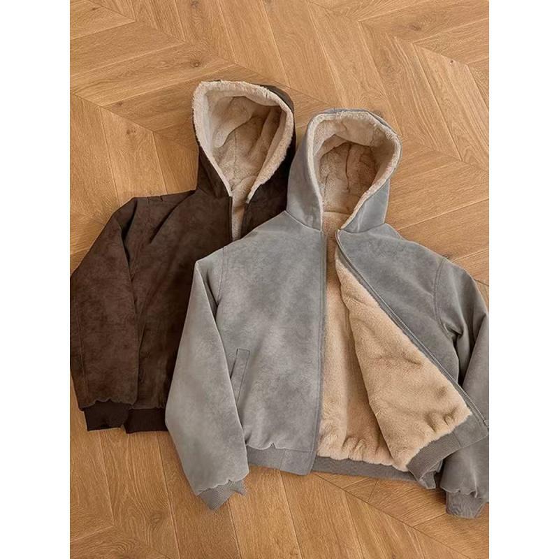 W316 座山雕连帽加绒皮衣夹克棉服短款加厚保暖扎染皮棉衣男外套