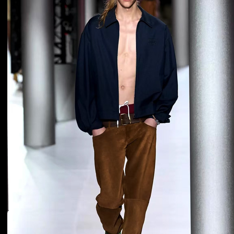 2025秋冬新款简约高级感深蓝色休闲羊毛束腰翻领行政夹克男女外套