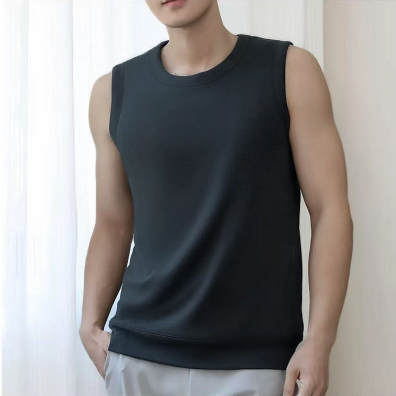 9317-男士（黑丈青）羊毛暖肤绒保暖贴身背心