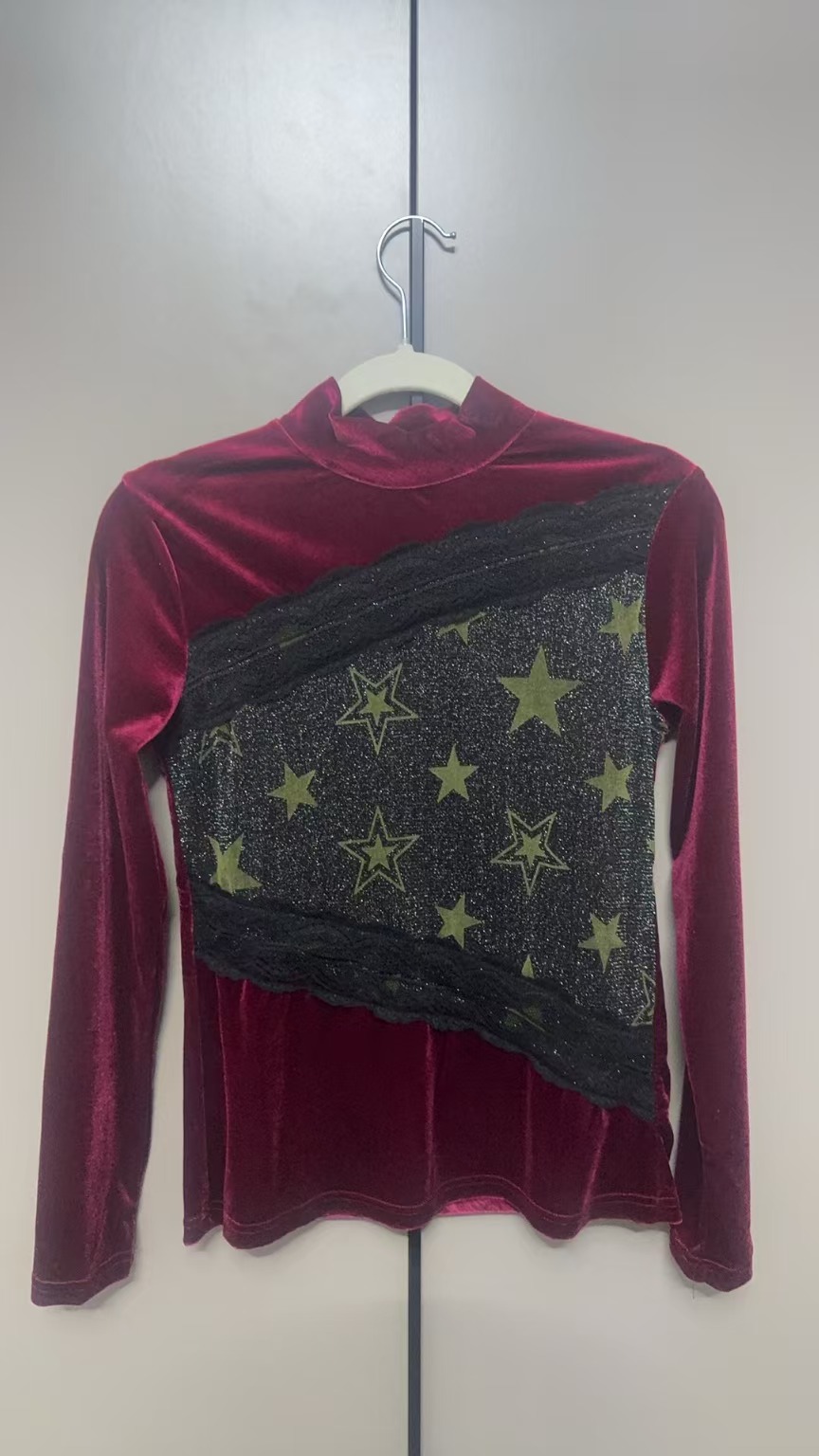 酒红色星星立领上衣