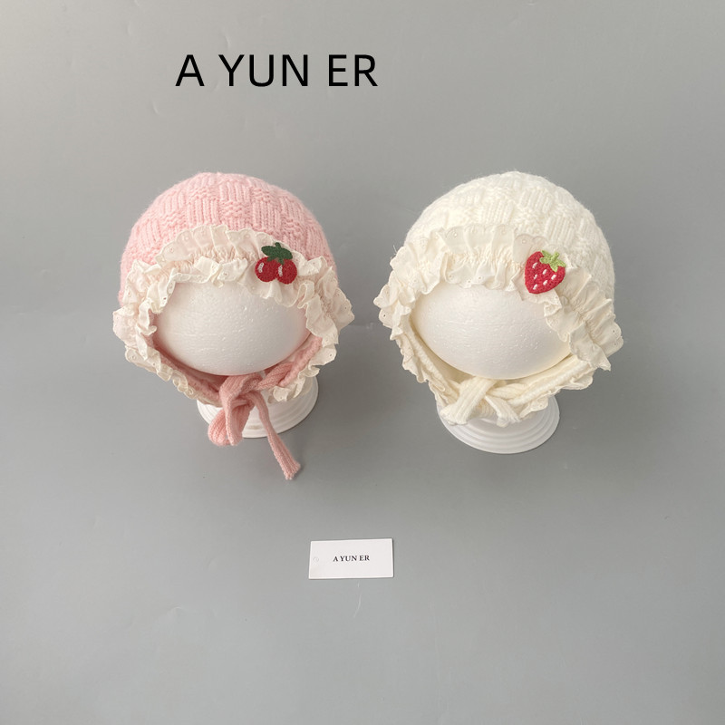 婴儿帽子秋冬保暖加厚针织护耳帽女宝宝小月龄公主防风可爱毛线帽