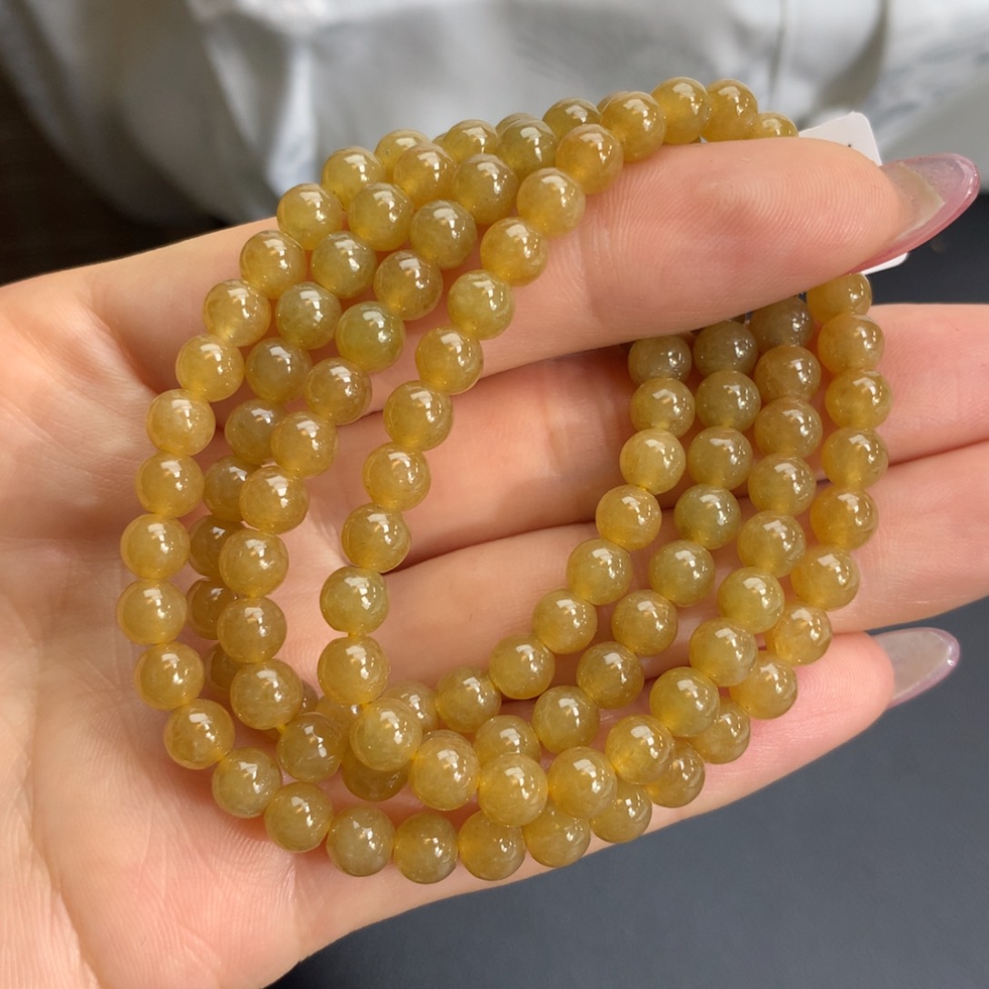 翡翠手链未镶嵌冰胶黄翡项链卡6m m