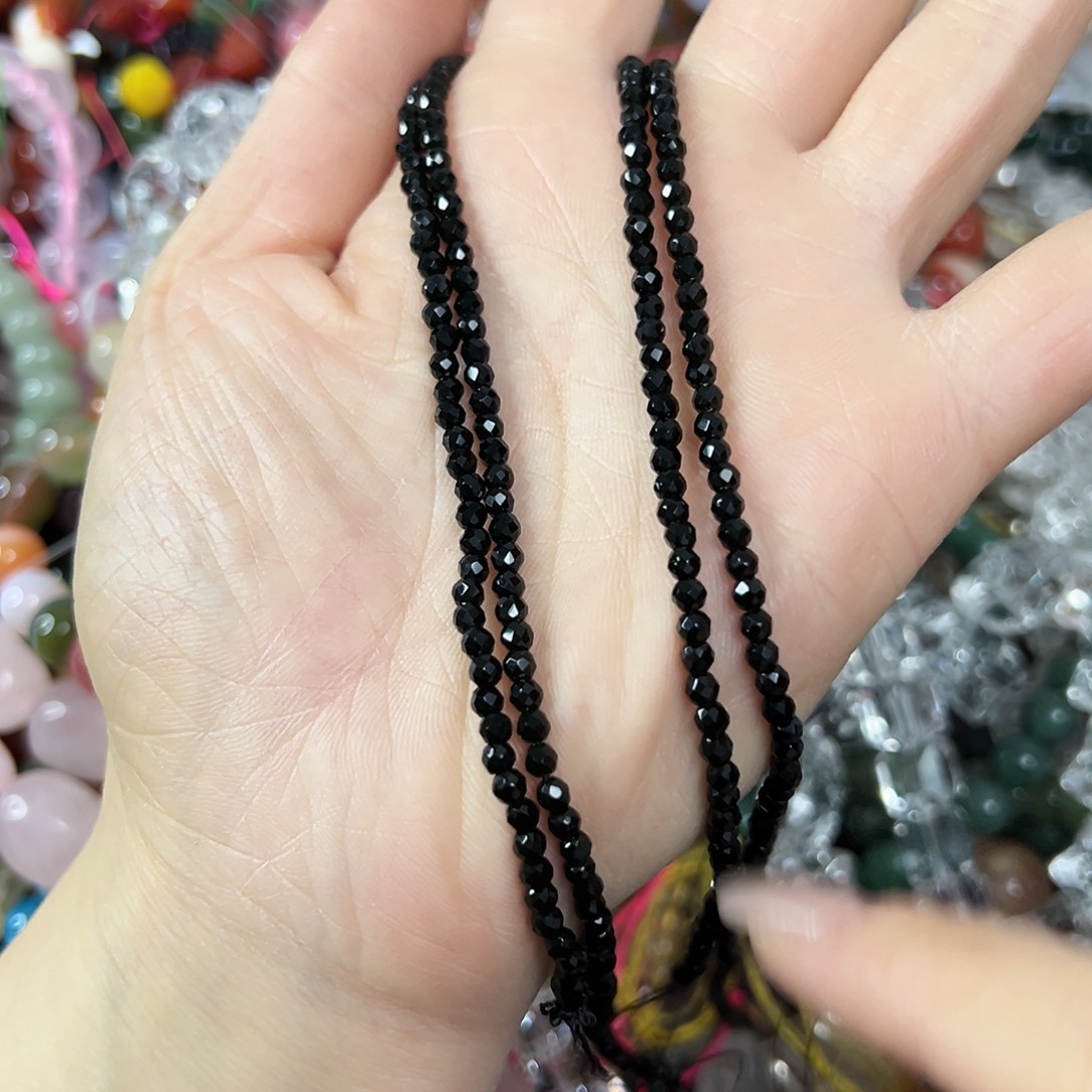 玛瑙/玉髓未镶嵌珠宝半成品，卡3黑碧玺2条