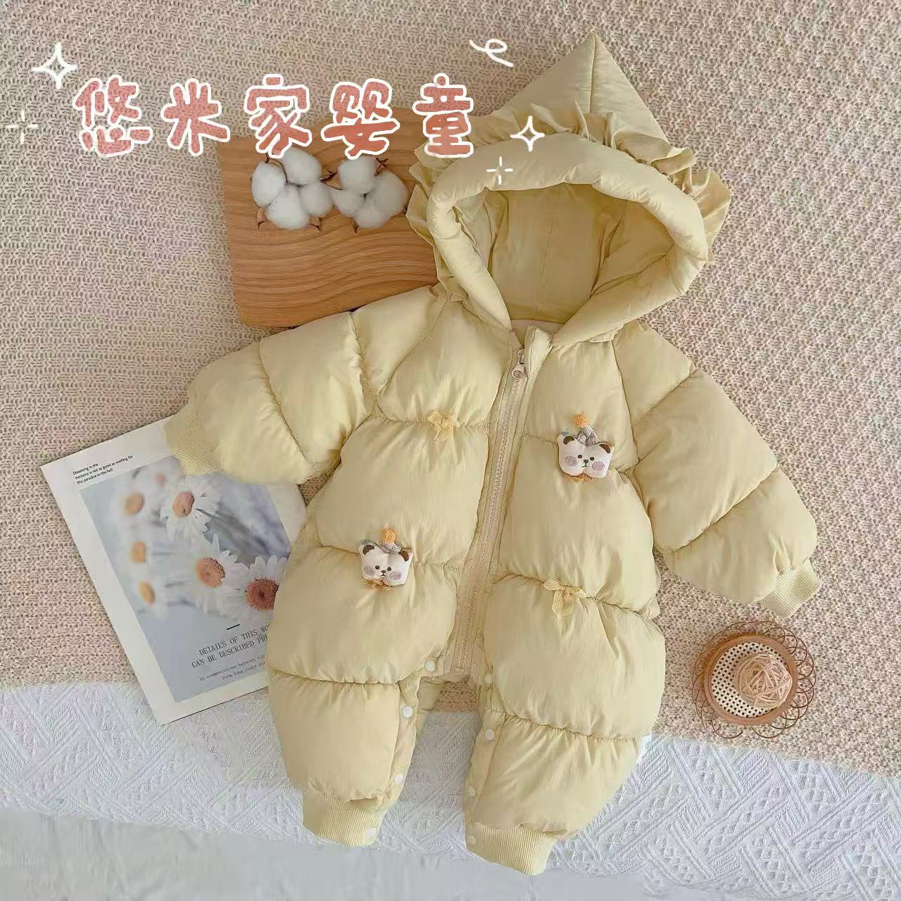 婴儿连体衣衣服冬装哈衣棉服外出服加厚女宝宝冬季萌加绒保暖棉衣