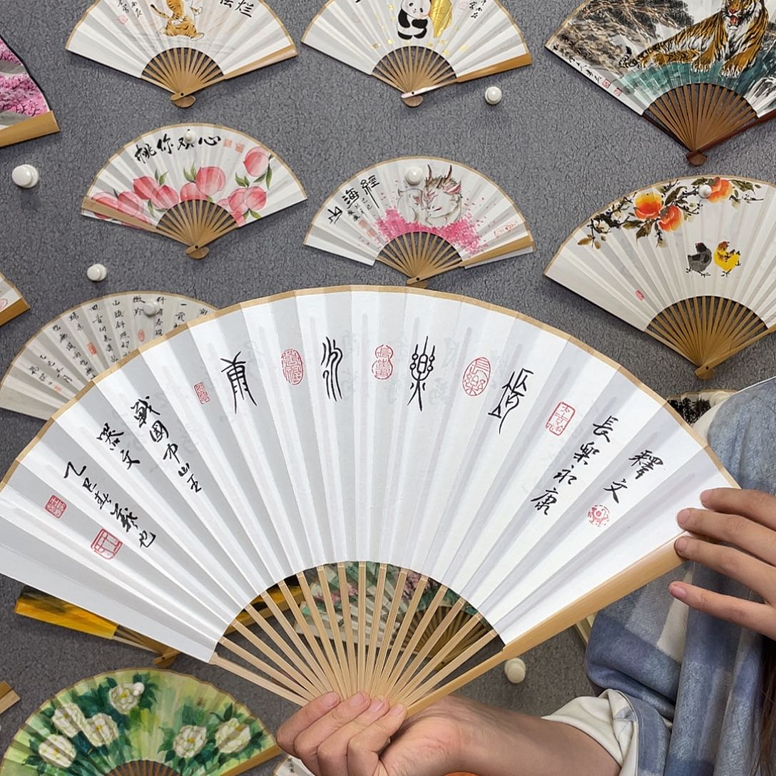 国画95寸玉竹-纯手绘-文玩扇骨（默认粘好）