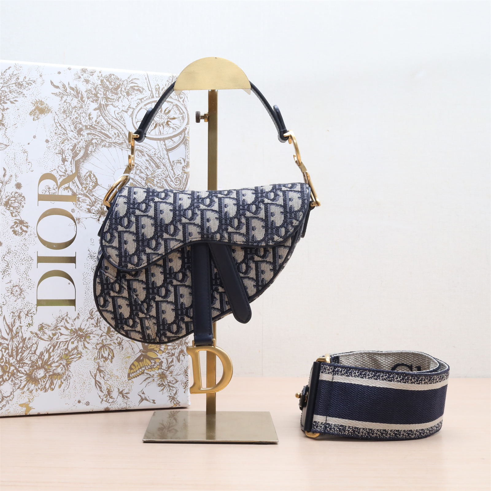 99新 DIOR/迪奥 【双攀】马鞍 小号 21 墨蓝色 帆布 725051
