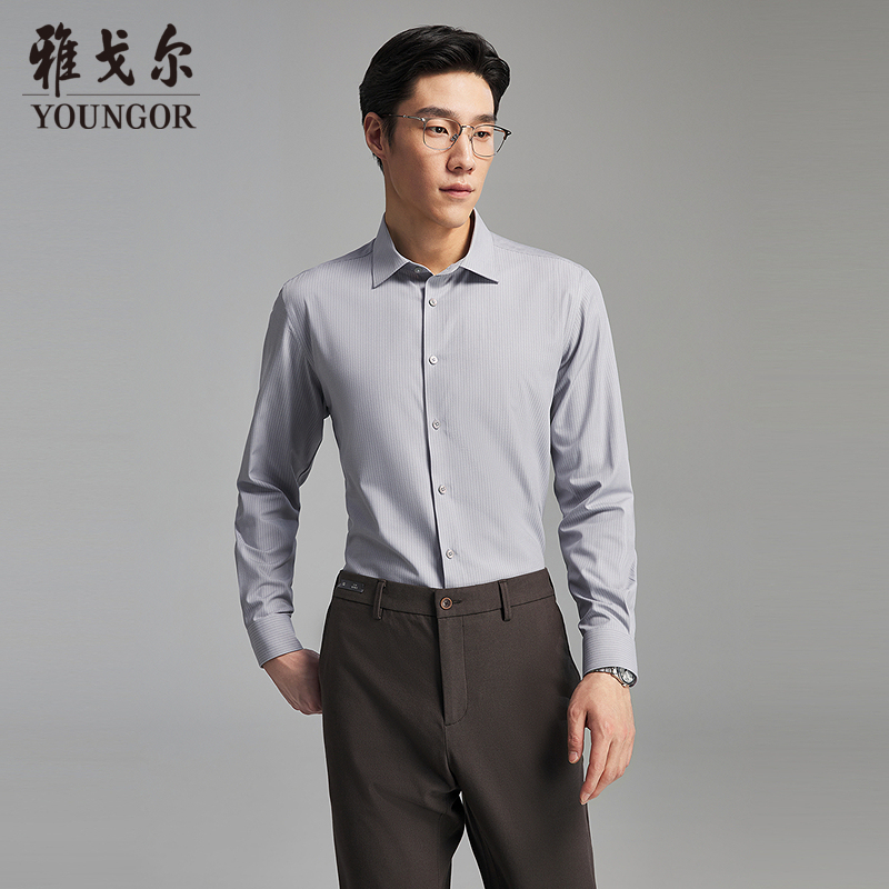 【绵羊毛绒面】雅戈尔秋季新商务休闲条纹蓄热保暖长袖衬衫男119688