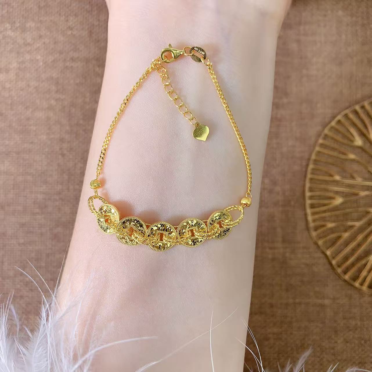 【伟新源】足金999 5G工艺 碎碎冰铜钱手链7.03克