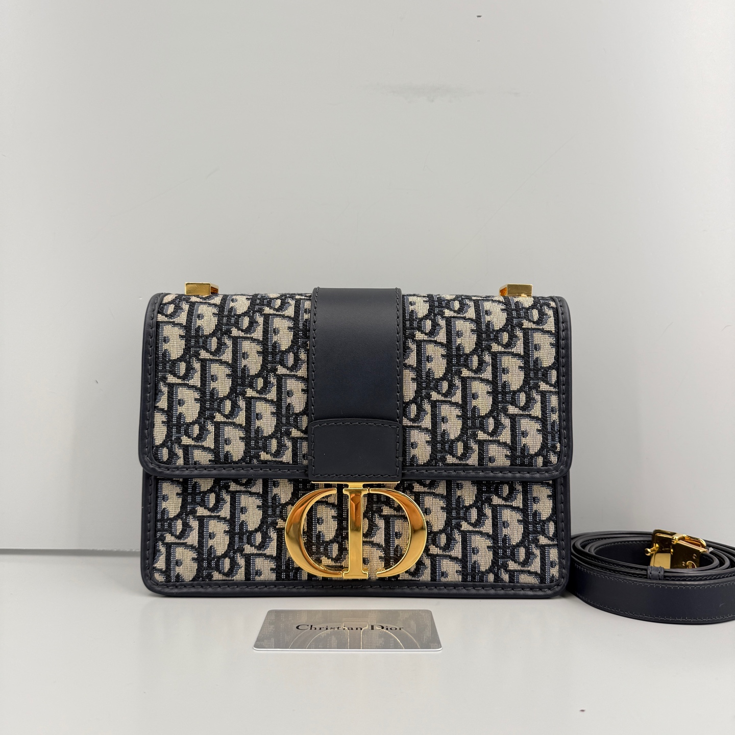 95新 DIOR/迪奥 优选/蒙田30中号蓝色老花斜挎包/24x17x6/Z12262