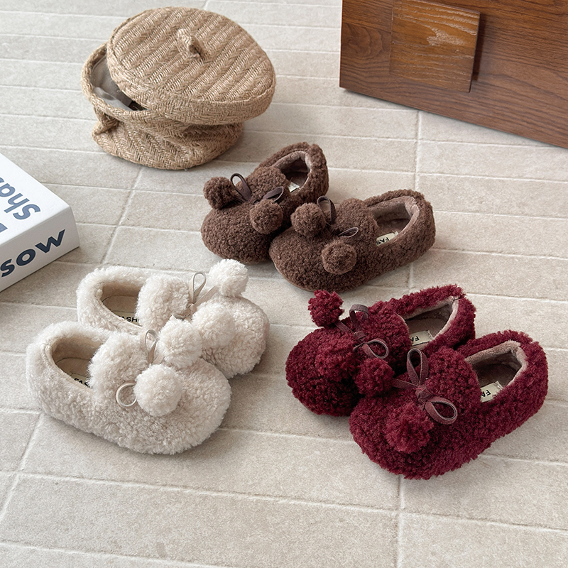 儿童毛毛鞋2025冬季韩版毛球女童二棉软底豆豆鞋可爱百搭公主棉鞋