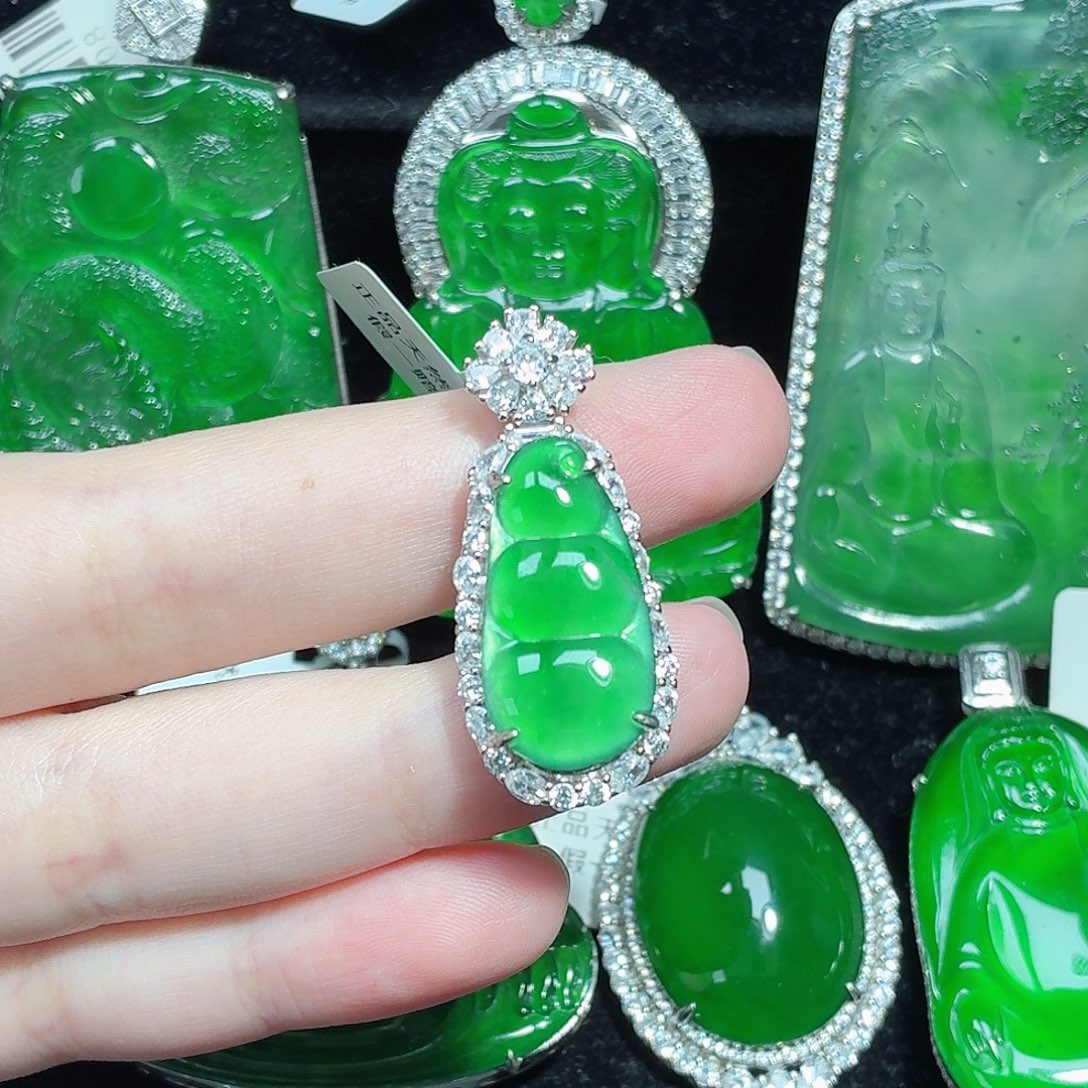 翡翠银S925镶嵌颈饰天然A货翡翠