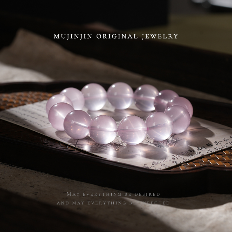 【木槿槿】天然粉水晶手串女款大珠径气质时尚饰品串珠手链小众单圈