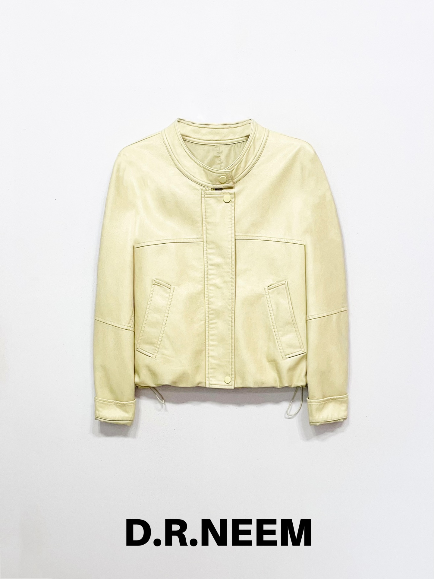 DRN 无领双扣水洗皮外套