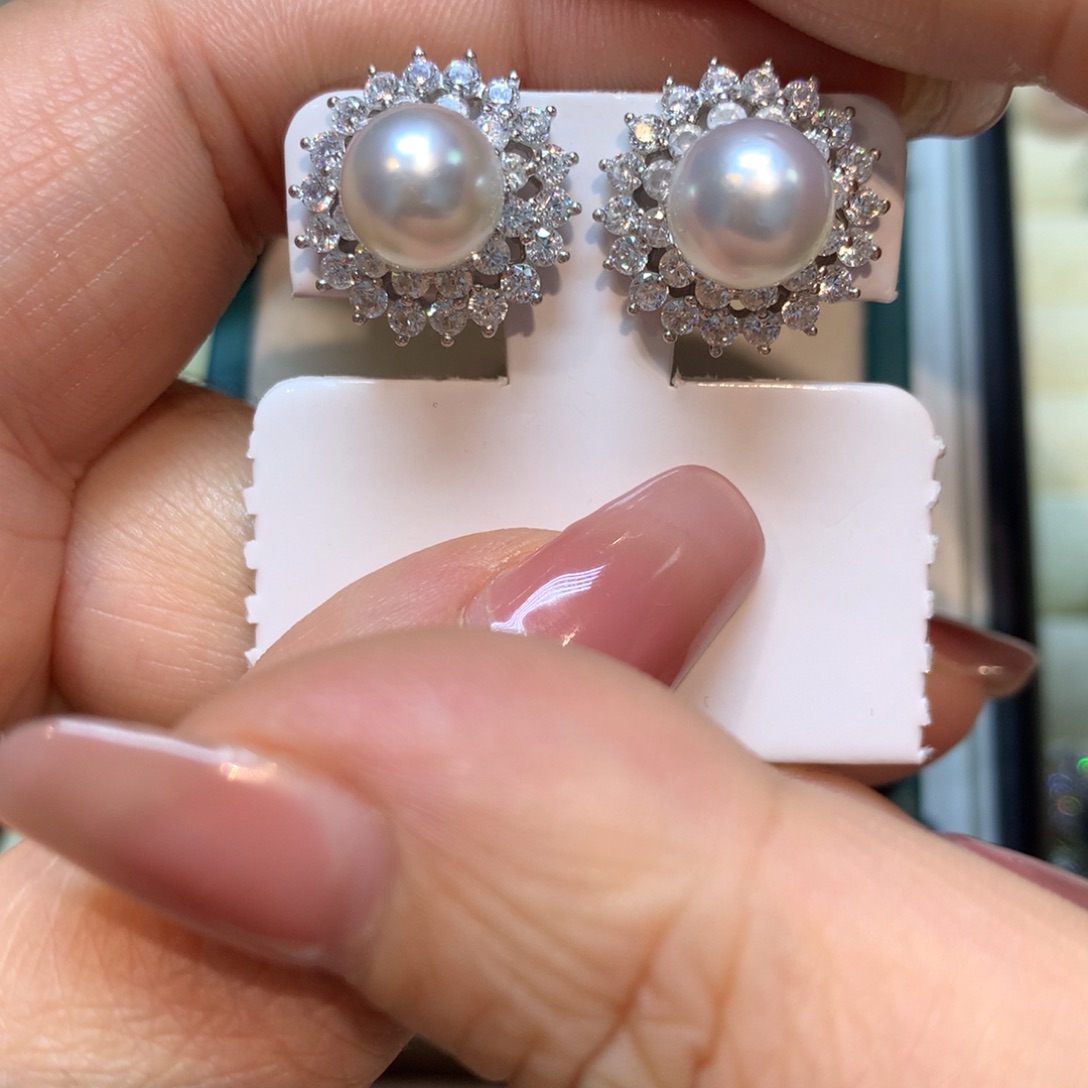 海水珍珠耳饰银S925镶嵌