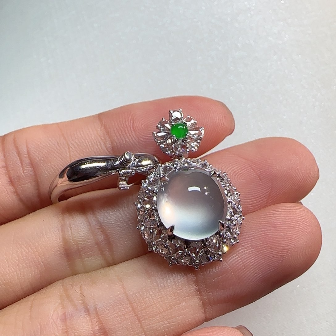 翡翠戒指18K金镶嵌戒指两用