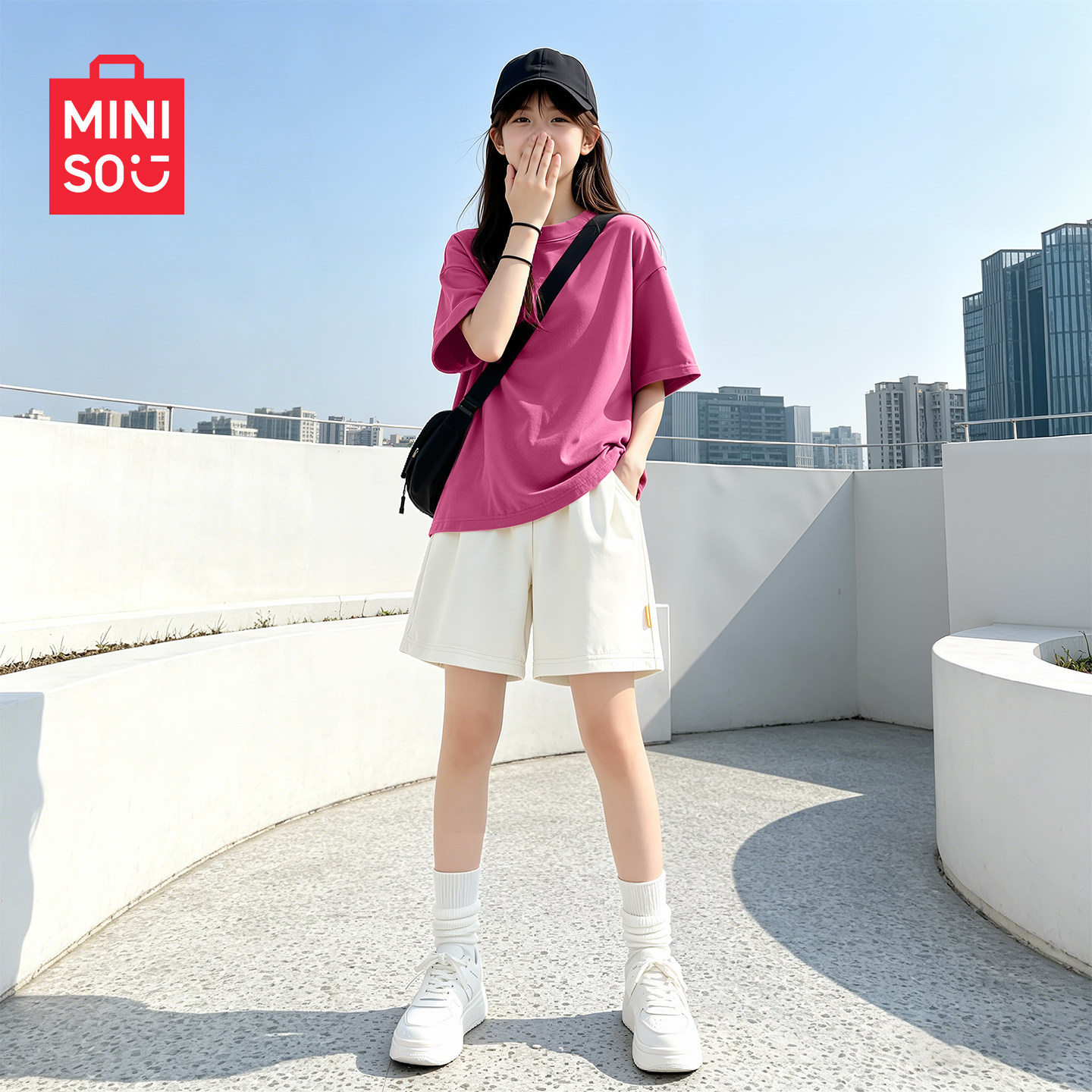 名创优品女童夏季套装2026新款运动时尚儿童速干短裤纯棉女孩t恤C