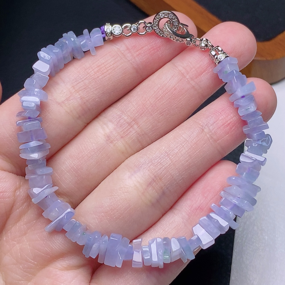 缅甸天然翡翠a货冰种紫罗兰随形岁岁平安手链卡6-7mm女款气质紫色