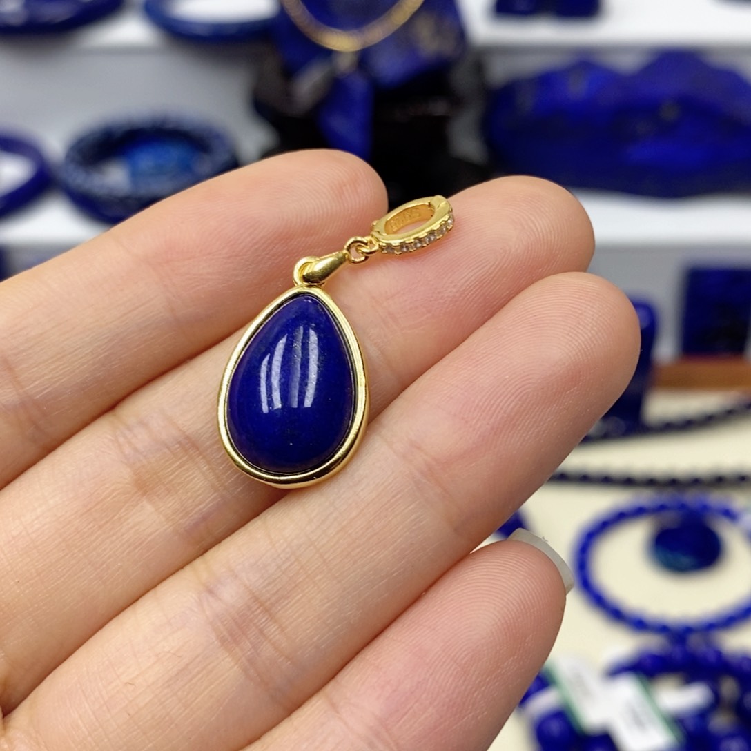 青金石耳饰银S925镀金镶嵌