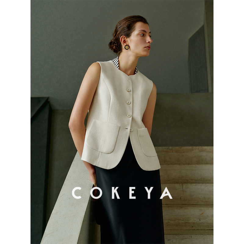 COKEYA/奢感鎏金~复古幻彩精纺羊毛兔毛立裁百搭叠搭背心马甲上衣
