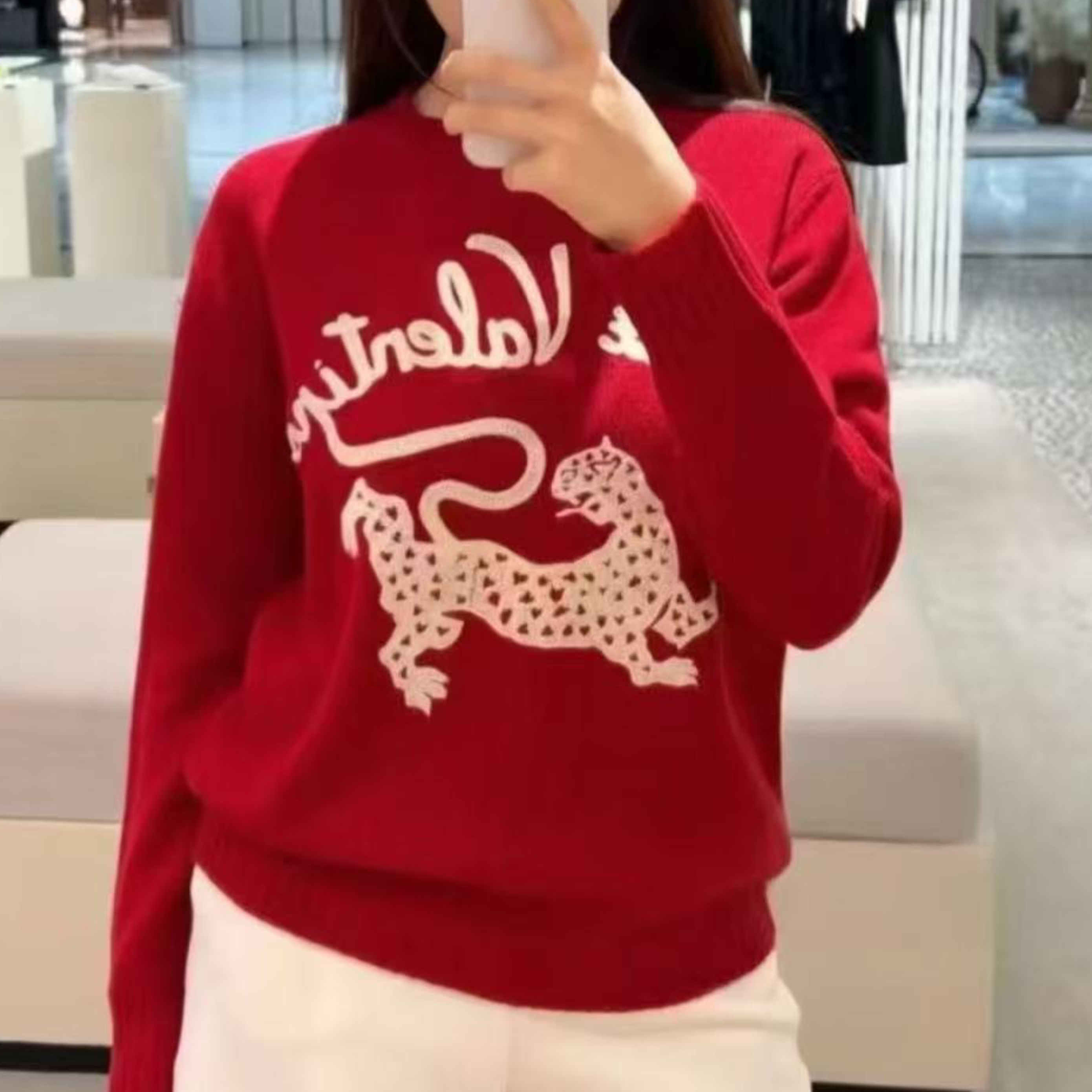 RY|字母豹羊绒毛衣上衣