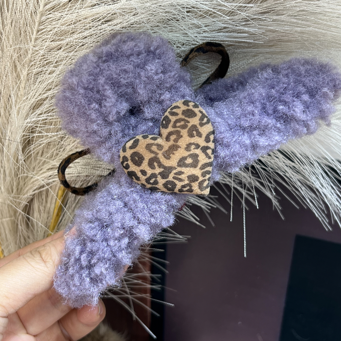 B88【13cm羊羔毛豹纹爱心AB面抓夹】秋冬韩版抓夹新品