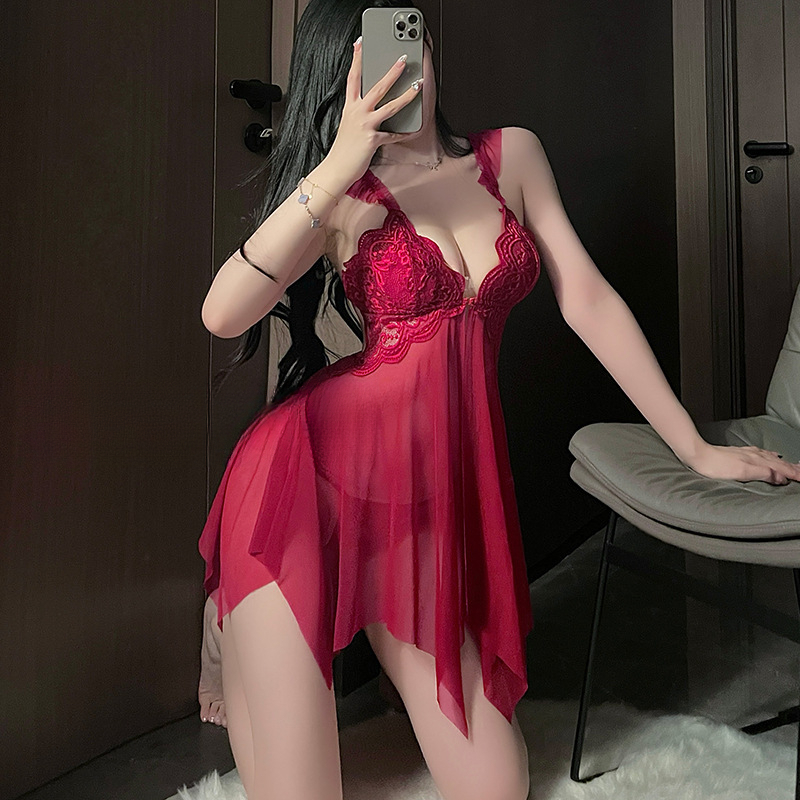 【快活谷】蝴蝶战袍睡衣浪漫吊带睡裙镂空性感居家服大qq