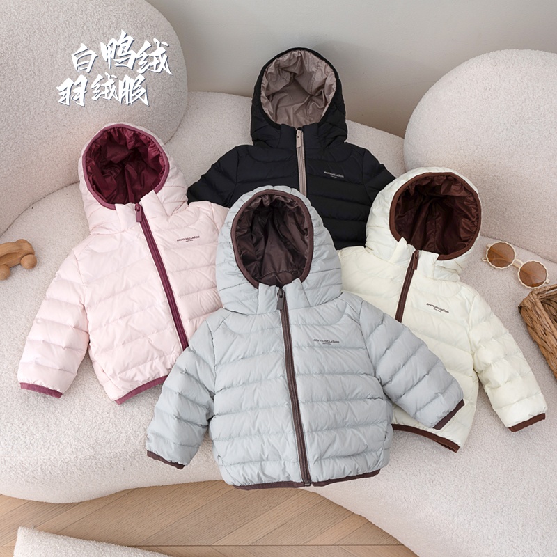 新品寒冬儿童羽绒服网红排骨款连帽保暖外套简约洋气加厚袄子1-3