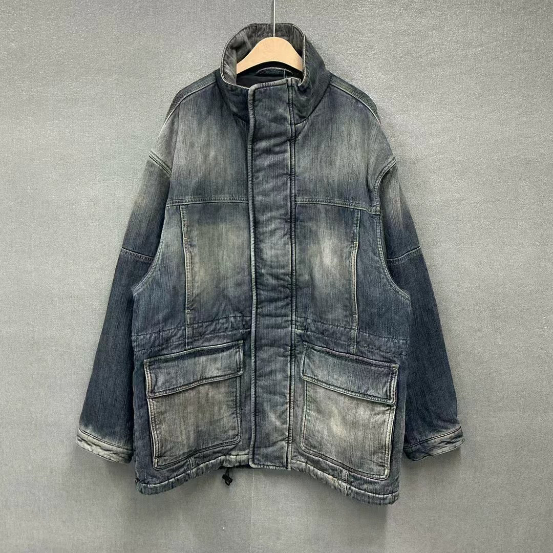 全新未使用 Balenciaga/巴黎世家 竹节机车牛仔棉服全新带吊2码