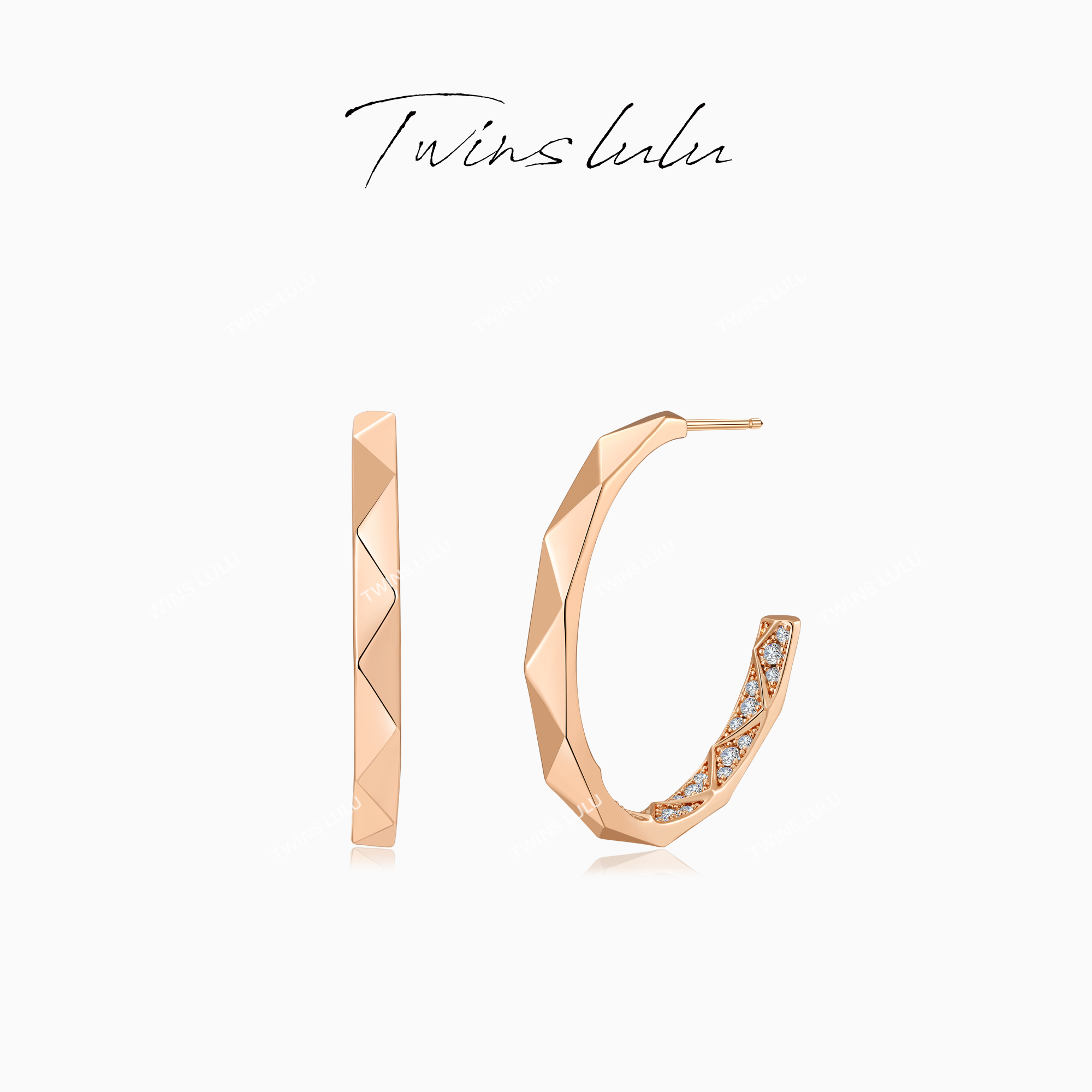 TWINS LULU年货节 C形光面内镶嵌切面耳环TSL1562