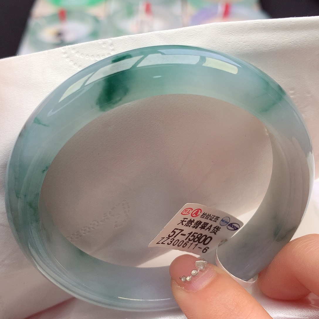 翡翠手镯未镶嵌天然翡翠57-58蓝花高级款