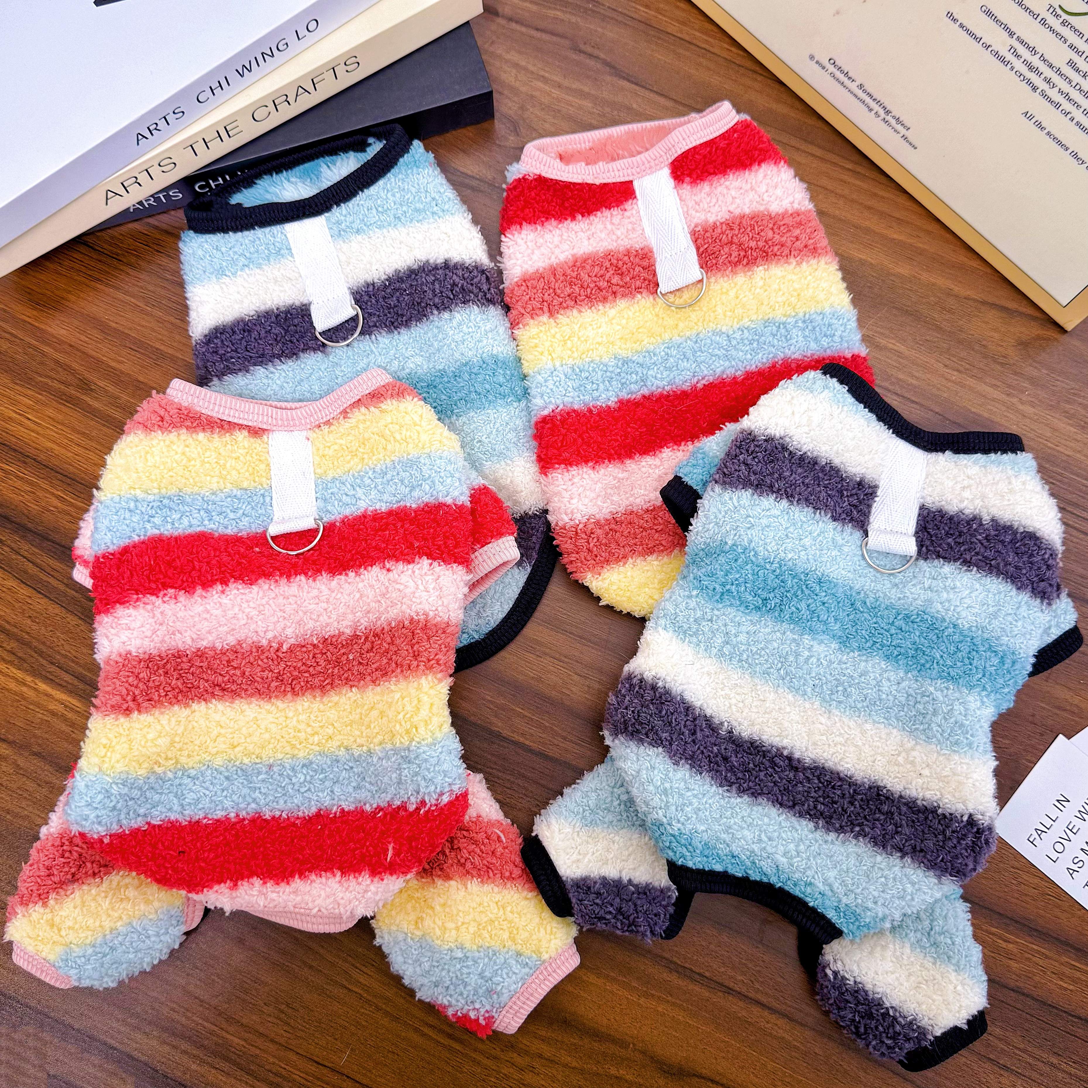 背心冬款加厚保暖宠物狗狗通用条纹毛四脚衣比熊柯基比熊金毛猫咪