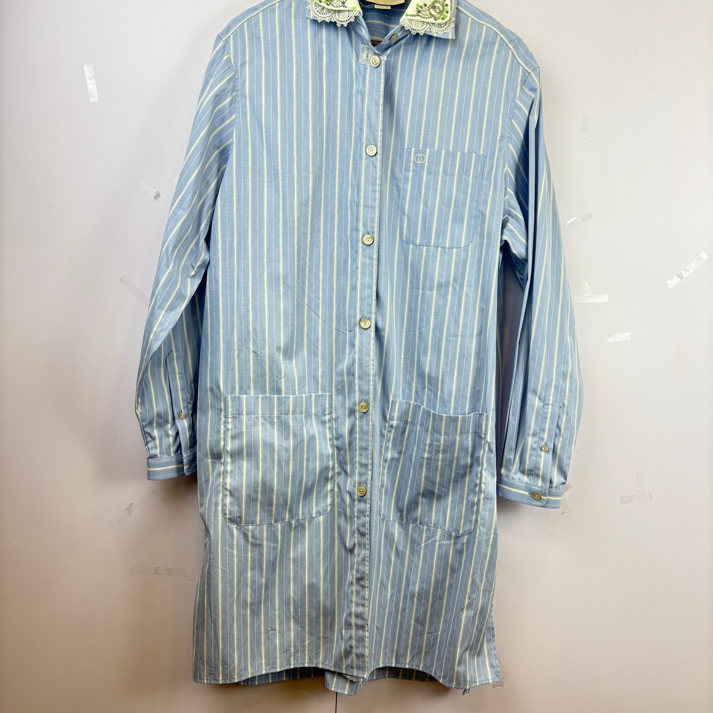 99新 GUCCI/古驰 02161  蓝色条纹连衣裙  40码