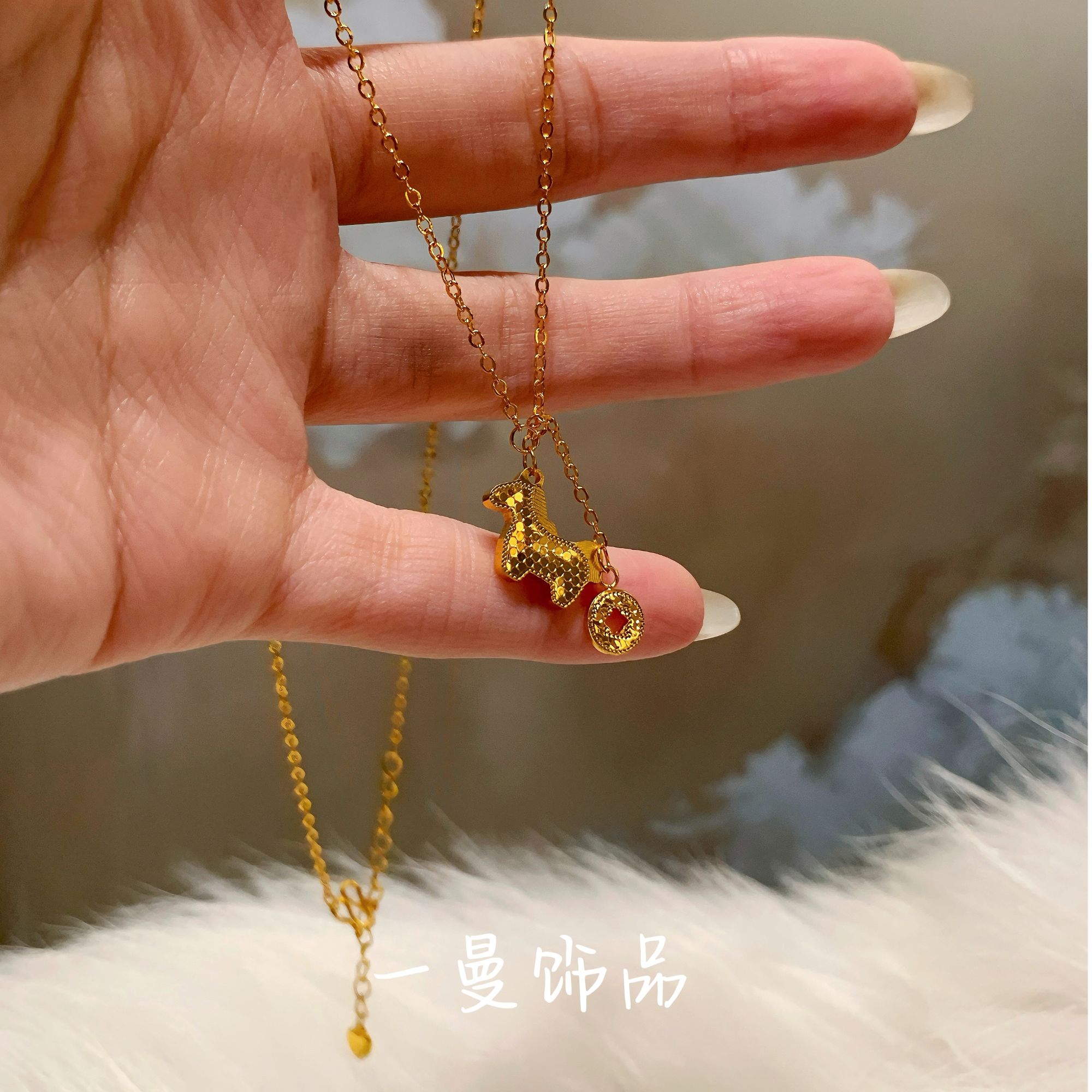 铜合金项链 经典复古国风马上有米吊坠项链MZ4600
