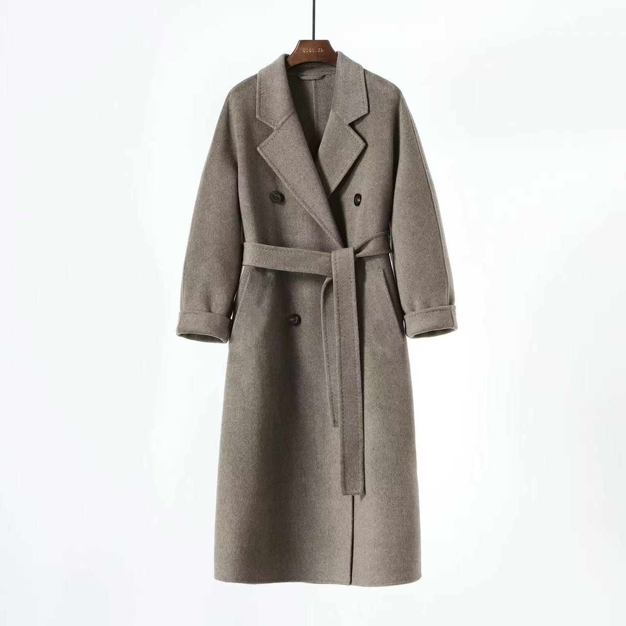 2025新款双面羊绒大衣双面毛呢外套宽松系带长款秋冬羊毛9858