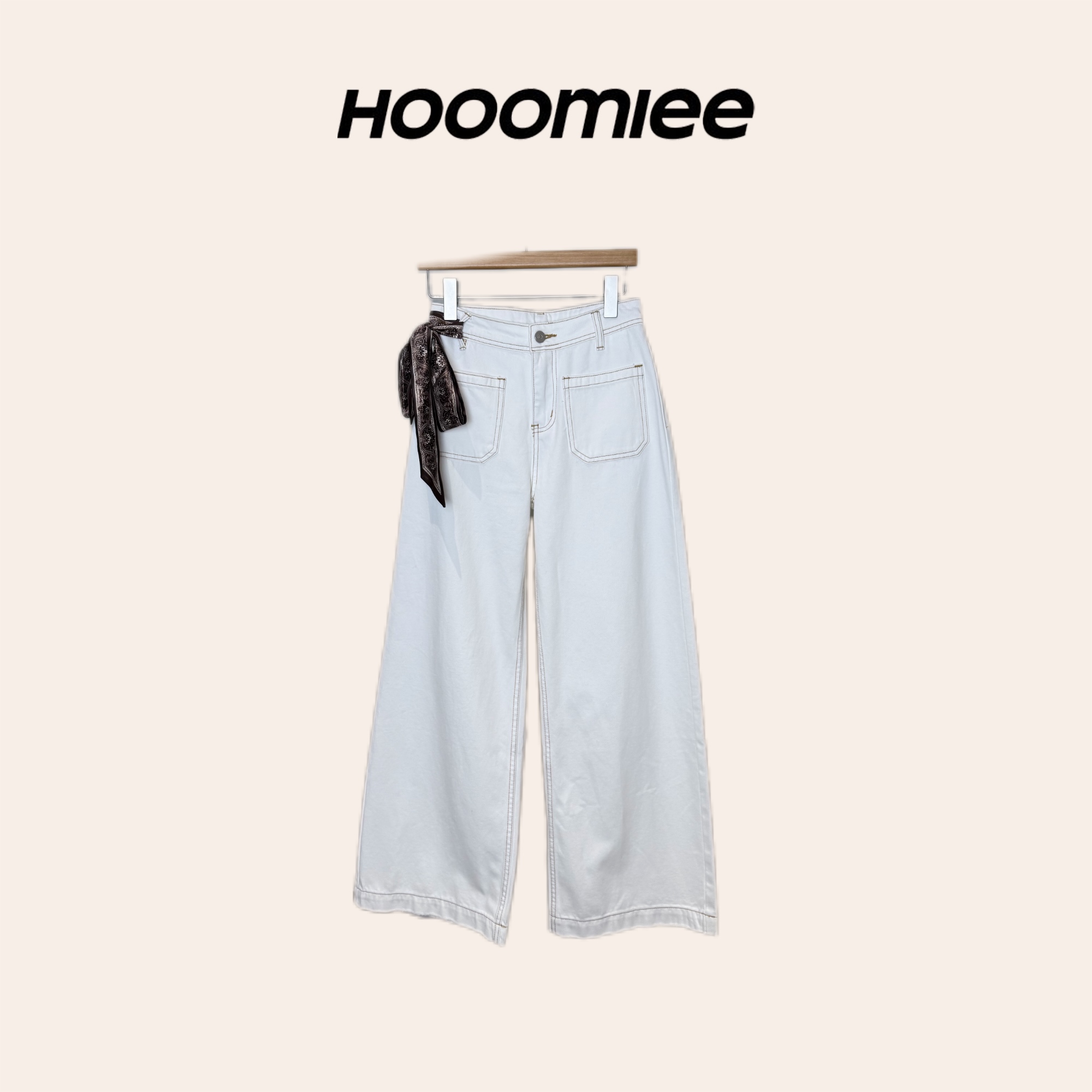 Hooomiee 美式纯色复古 高腰直筒女士牛仔裤AD023