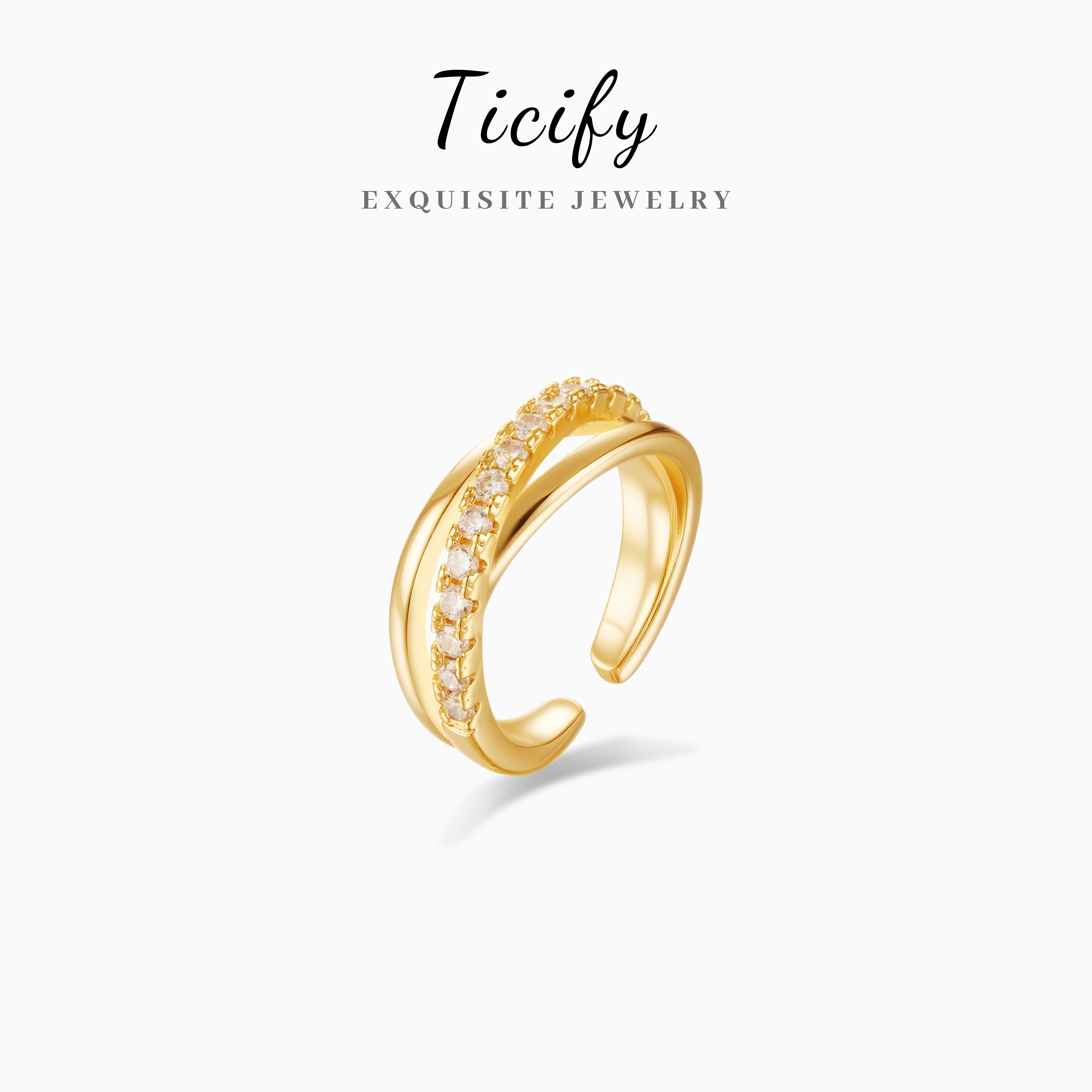 ticify 铜合金戒指 镀K金【金缕交叉】时尚轻奢高级感百搭戒指FD016