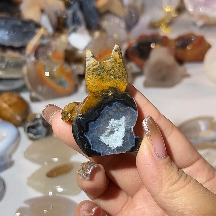 玛瑙/玉髓无未镶嵌小*子九眼猫