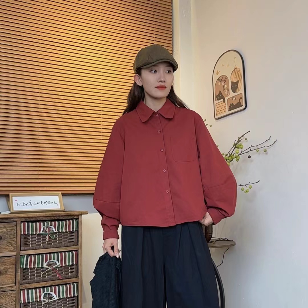 山本风休闲风短款衬衫领春季衬衫女装衬衣ins【泡泡袖】长袖