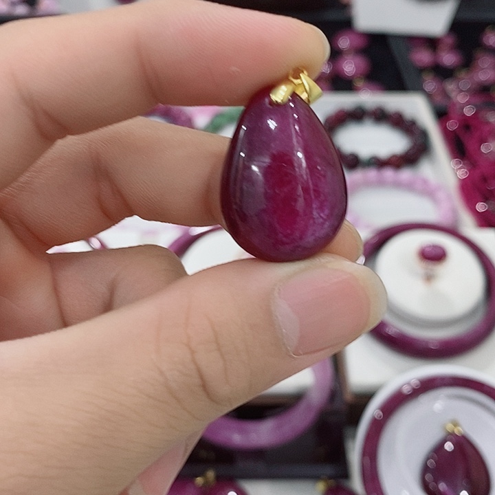 红宝石吊坠银S925镶嵌