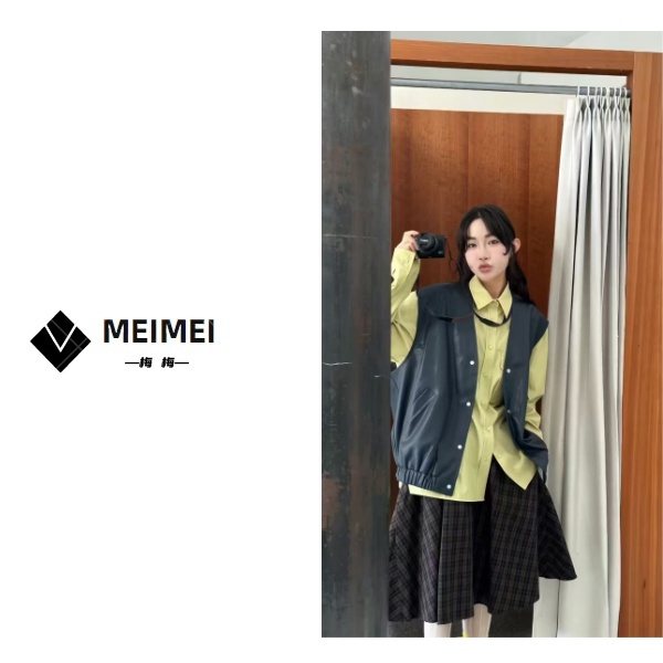 XMM.【亮扣下摆收缩皮马甲】时尚百搭潮流显瘦单排扣松紧休闲衣P526