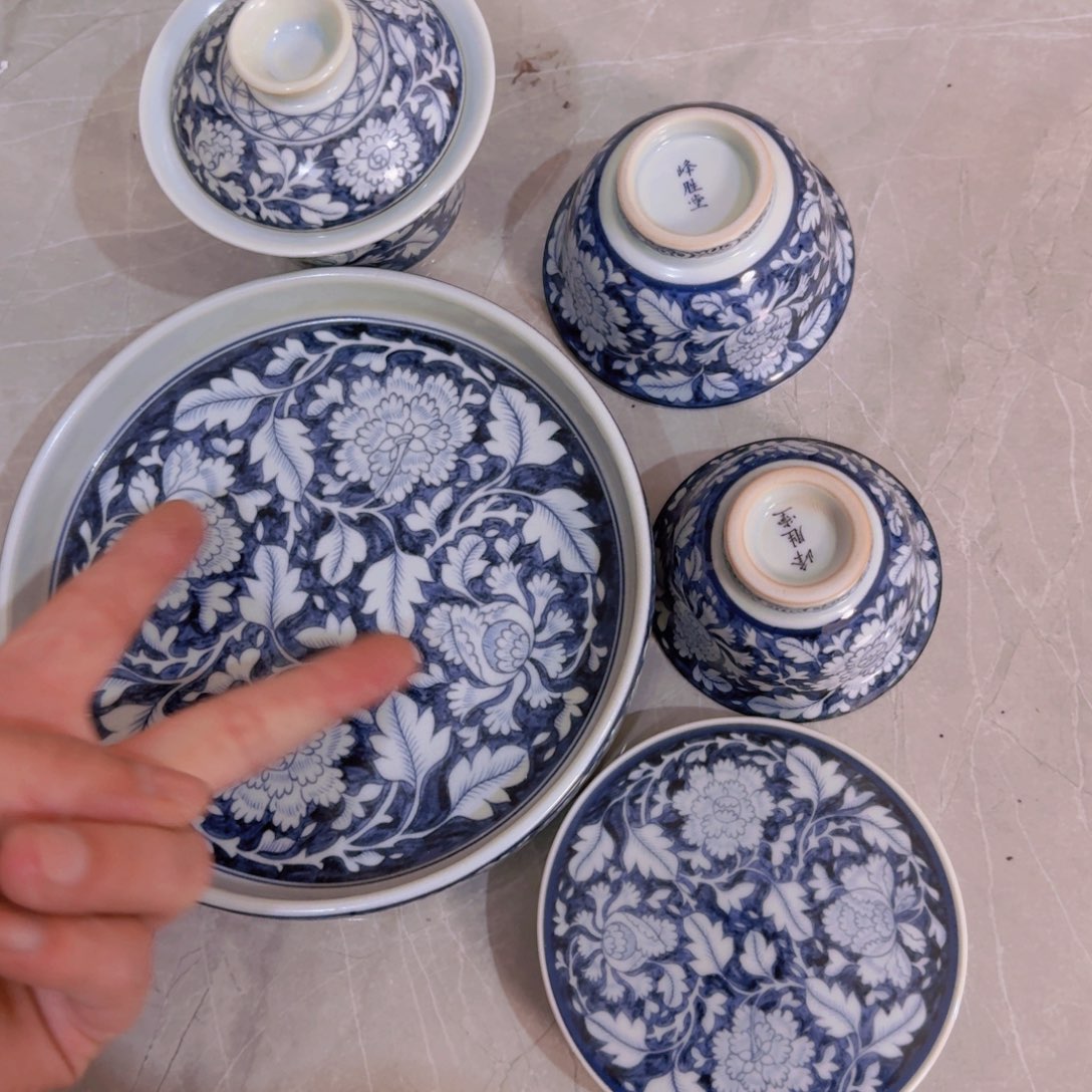 瓷片青花国色天香5件套