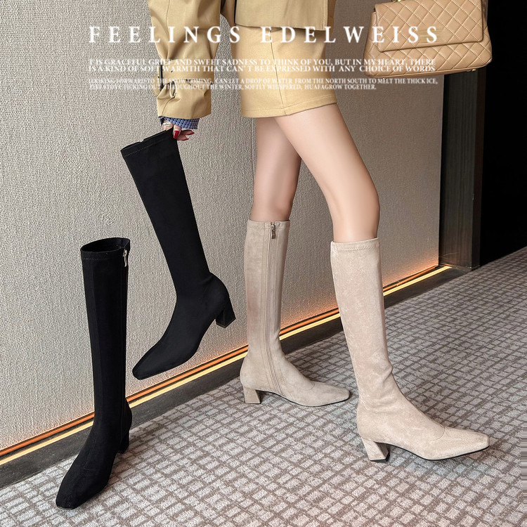 【成都●手工定制】弹力靴/袜靴2025年冬季简约粗跟纯色弹力靴