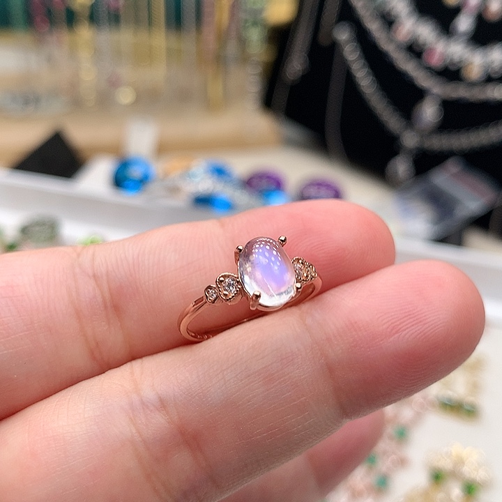 戒指银S925镀金镶嵌月光石