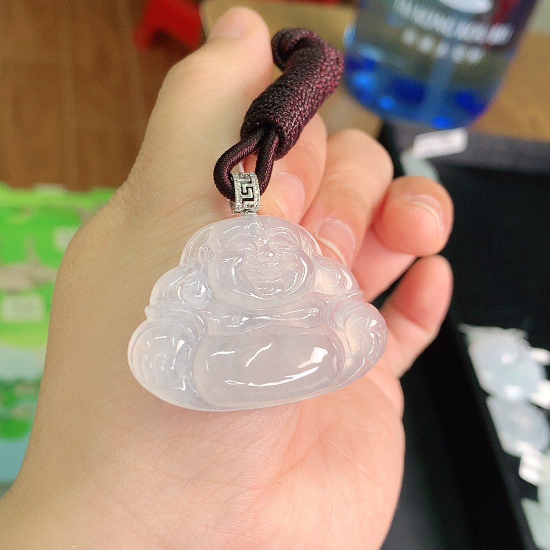 翡翠颈饰18K金镶嵌高冰大佛公30*42*6